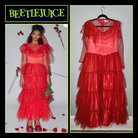 Spirit Dresses & Skirts - NWOT SPIRIT BEETLEJUICE Costume Lydia Deetz Wedding Red Dress Size Medium Tiered